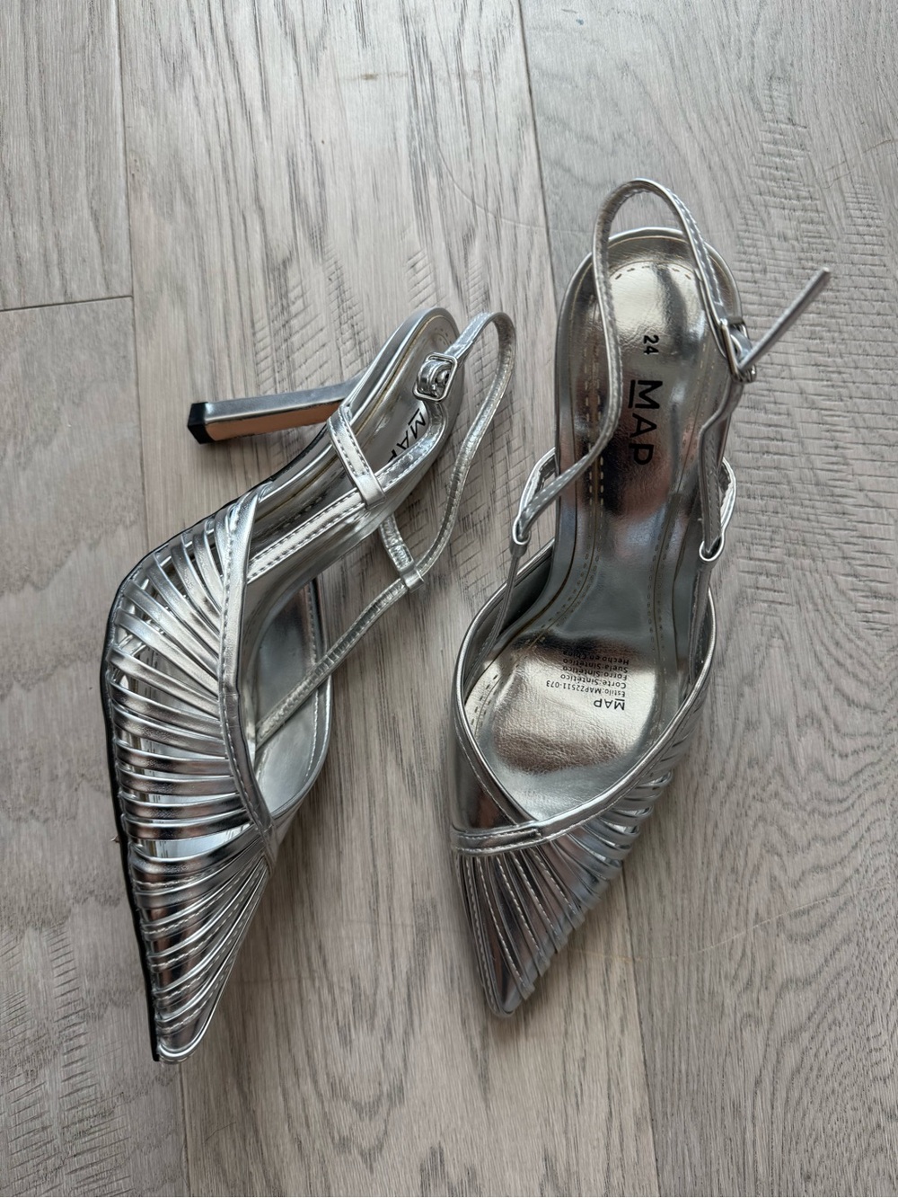 Silver Pointed Slingback Heels